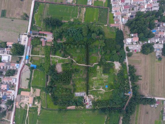 Aerial full view pingliangtai city china ancient ruins drainage xinhua