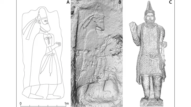 Le relief rocheux a de merquly b relief rocheux de rabana et c une statue de hatra du roi tlw attalos d adiabene