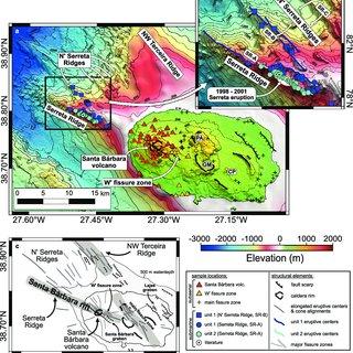 Map of a terceira island and its submarine volcanic fissure zones contours are 200m q320