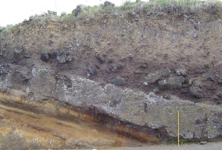 Outcrop of the lajes ignimbrite west of lajes village terceira acores