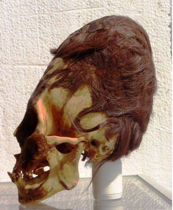 Paracas skull with its red hair