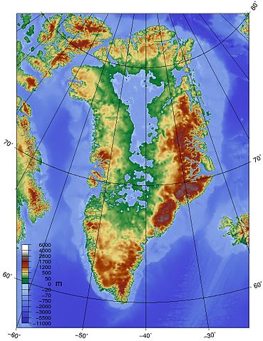 Topographic map of greenland bedrock